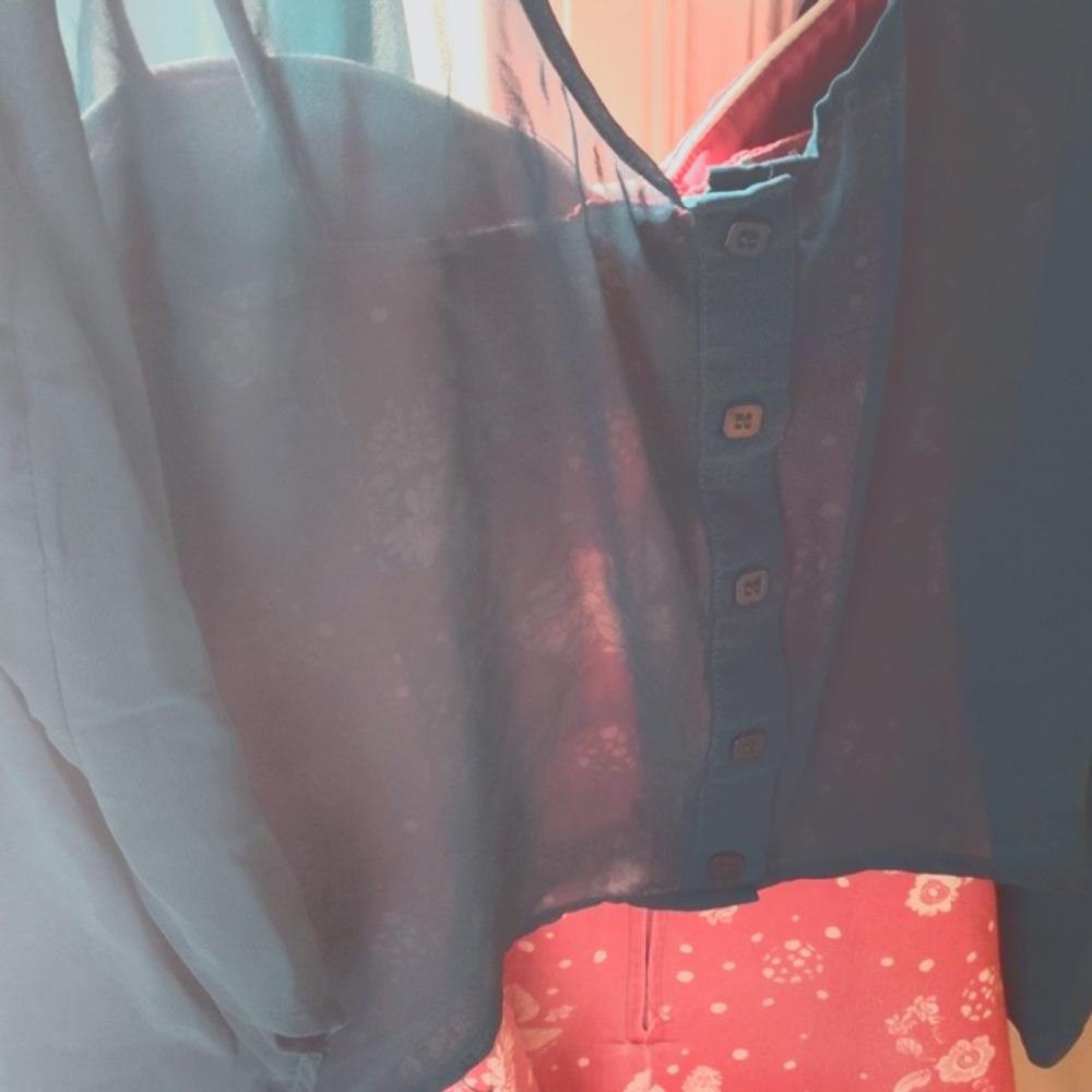 Flowy Bebe Blue Green 💚 Teal 🩵 Blouse Top Size S